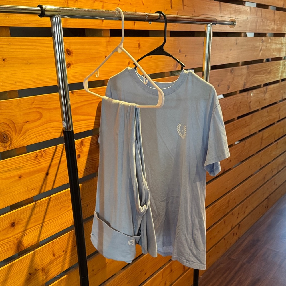 PINK Light Blue T-Shirt and Fold-over Yoga Pants Set